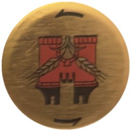 Château rouge et houblons sur doré